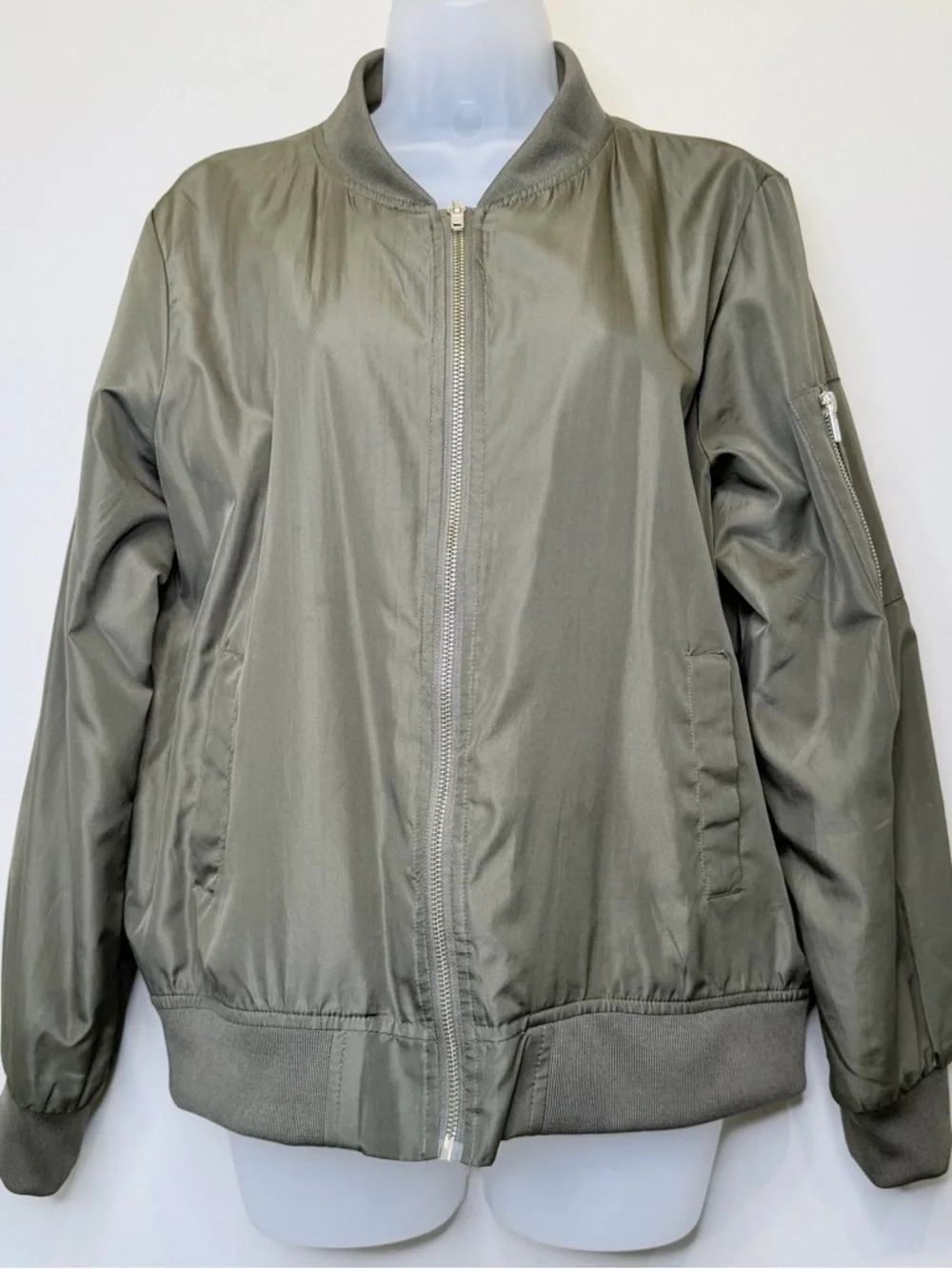 INSO | Olive Green Women's Bomber Jacket with Zip Front - Picture 3 of 13